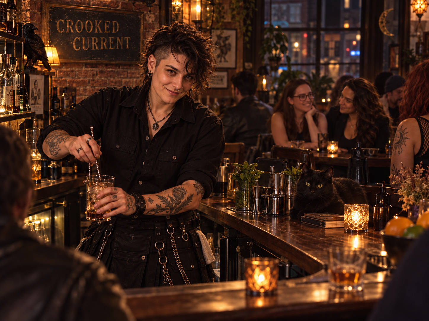 Rowan MacLeod working behind the bar at the Crooked Current
