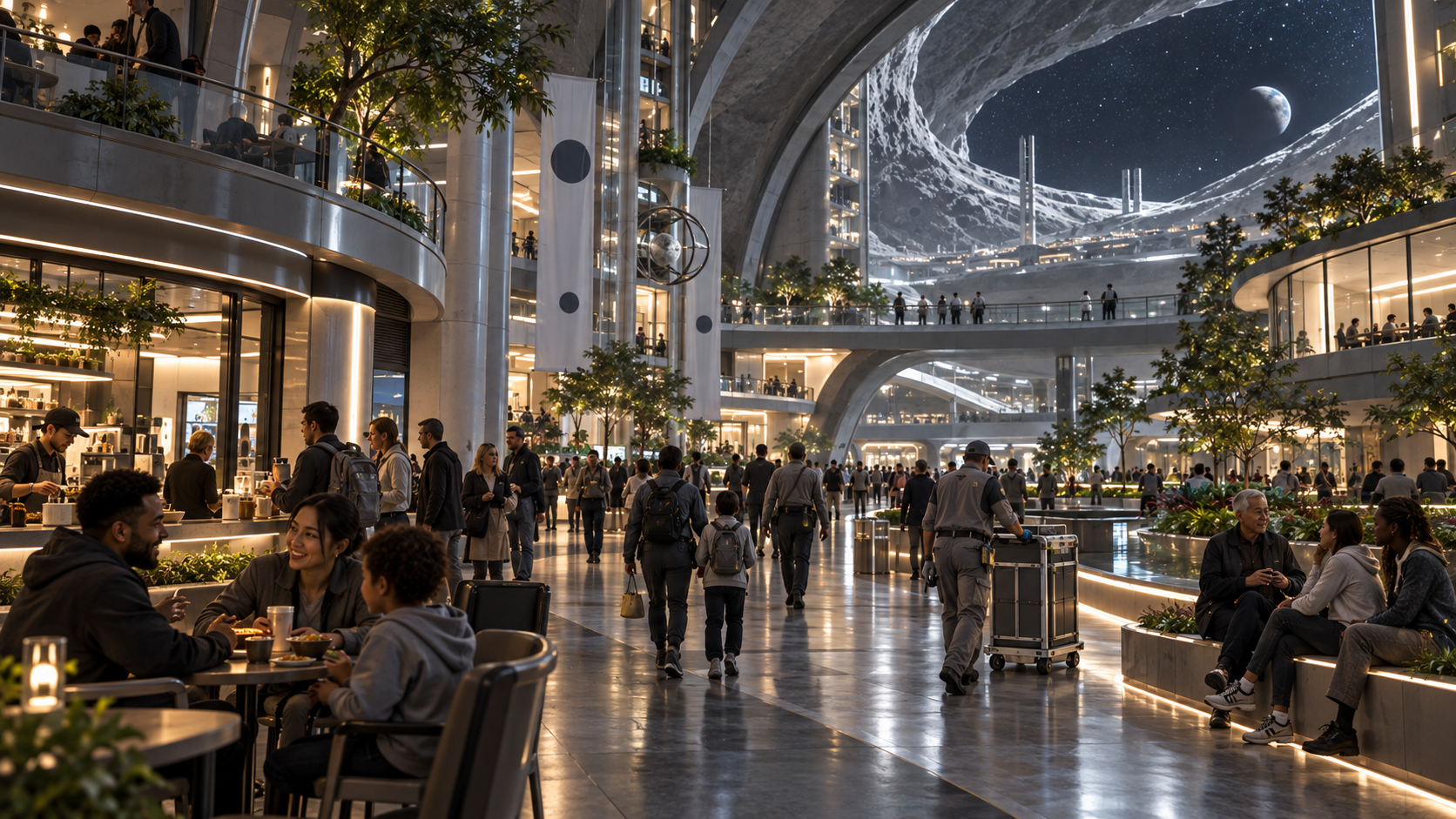 Civic life inside a Great Hollow on the Moon