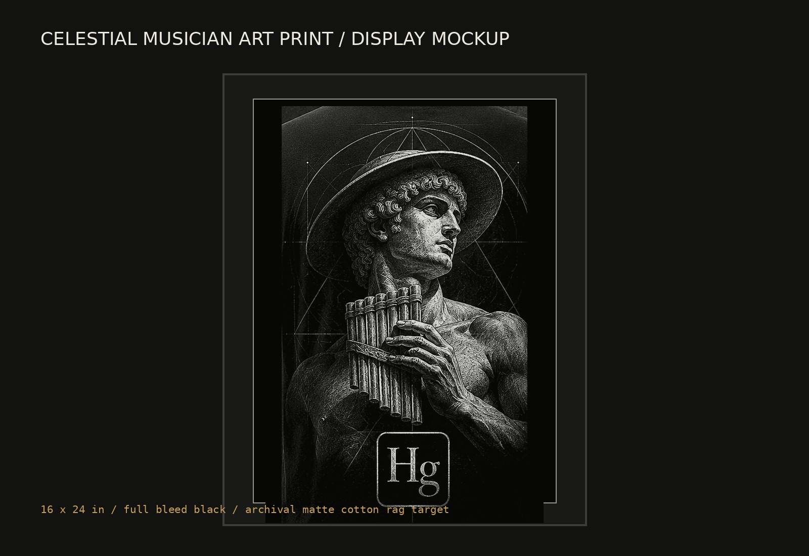 Celestial Musician archival art print production study on a black field
