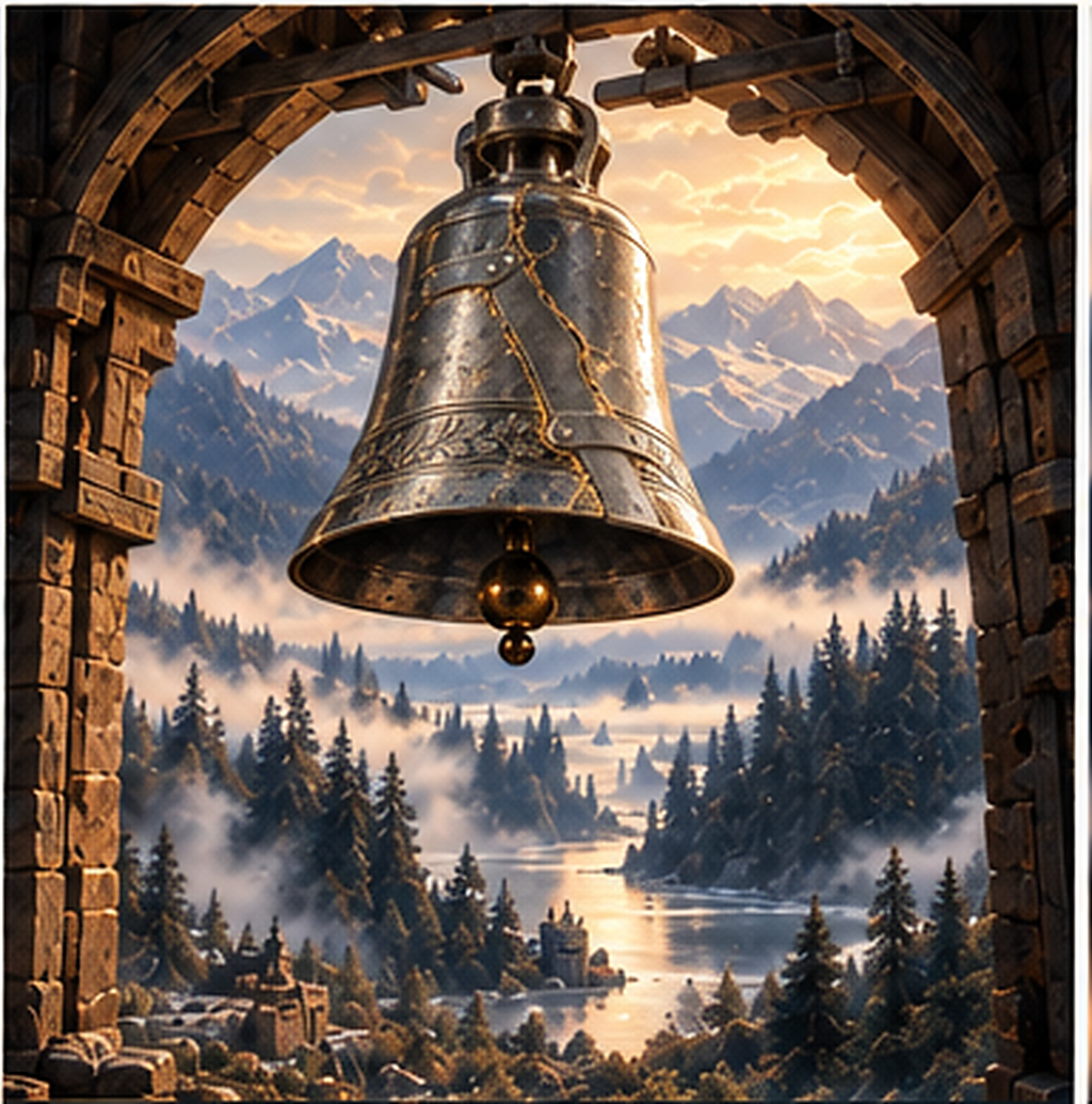 The repaired bell mounted above the House and carrying its voice across the valley.