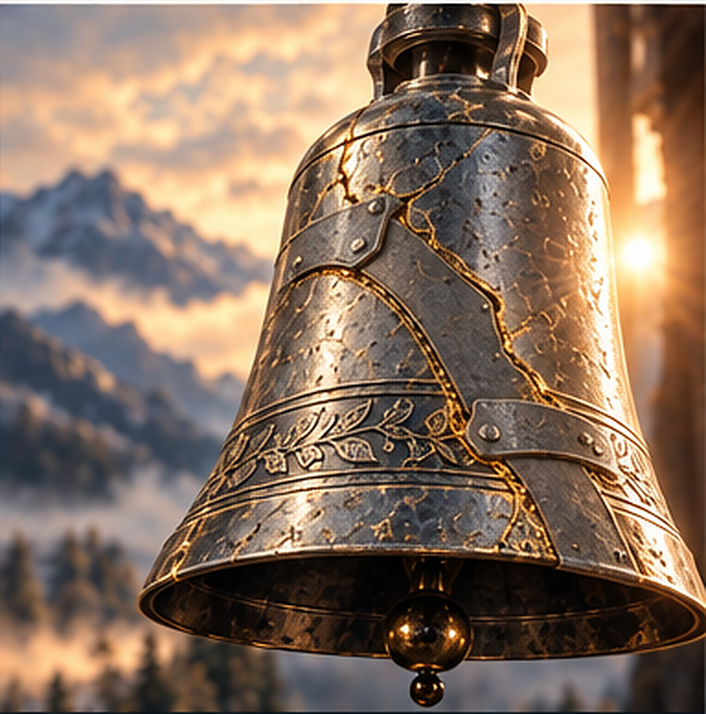 The repaired silver bell above the valley at dawn.