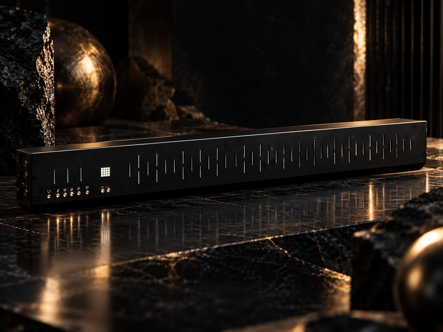 SOMA FLUX Black in a dark Mercurial black-stone setting.