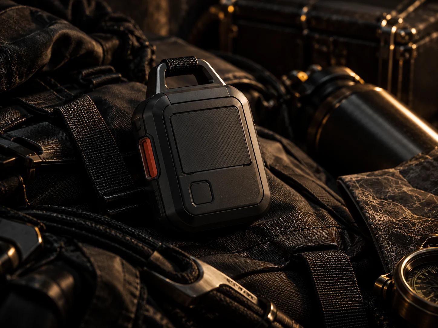 Garmin inReach Mini 2 in a dark expedition still life.