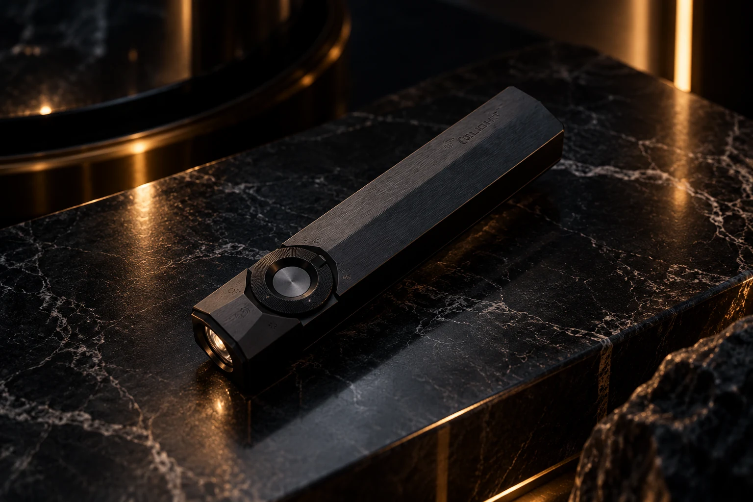 Olight ArkPro Ultra in Onyx Black staged as a dark Mercurial inspection instrument.